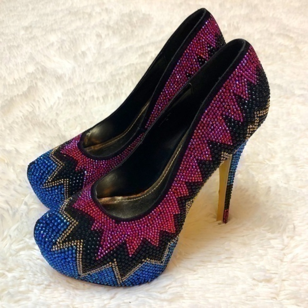 Prom Platform Rhinestone Stiletto Heels, Hot & Sexy, Costume Pink Gold Blue, 9